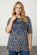 Plus Size Crew Neck Sequin Embellished Blouse with Slit Detail