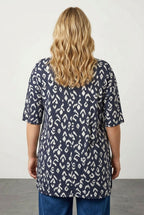 Plus Size Crew Neck Sequin Embellished Blouse with Slit Detail