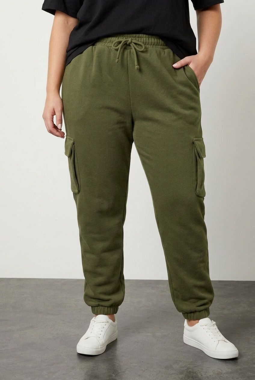 Plus Size Cargo Jogger Pants with Elasticated Hem and Pocket Detail