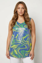 Plus Size V-Neck Patterned Sequin Embellished Sleeveless Blouse