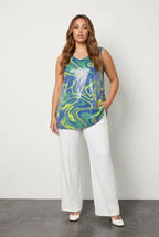 Plus Size V-Neck Patterned Sequin Embellished Sleeveless Blouse