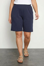 Plus Size Loose Fit Pocketed Elastic Waist Short Shorts