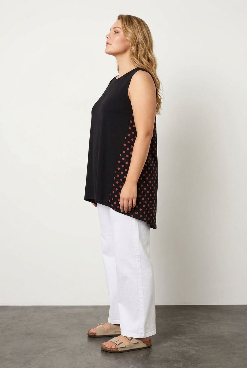 Plus Size Polka Dot Back Asymmetrical Cut Sleeveless Blouse