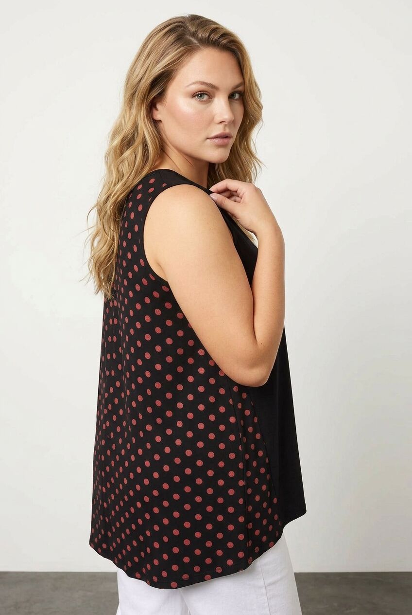 Plus Size Polka Dot Back Asymmetrical Cut Sleeveless Blouse