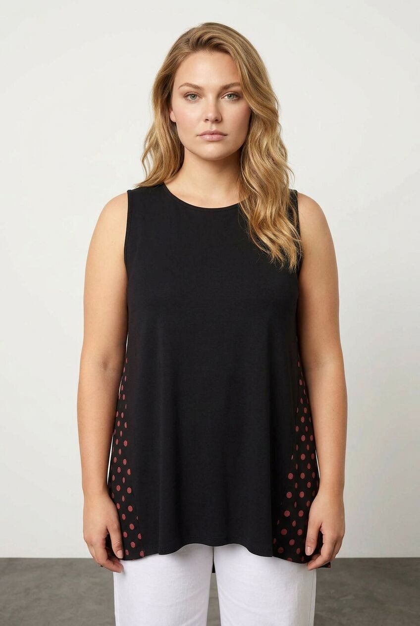 Plus Size Polka Dot Back Asymmetrical Cut Sleeveless Blouse