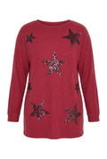 Plus Size Crew Neck Long Sleeve Star Print Soft Textured Sweater
