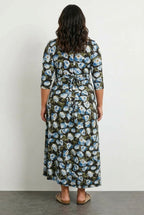 Plus Size Floral Print Belted Wrap Neck Long Dress