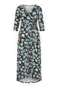Plus Size Floral Print Belted Wrap Neck Long Dress