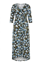 Plus Size Floral Print Belted Wrap Neck Long Dress
