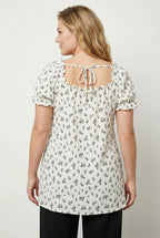 Floral Patterned Textured Ruffled Blouse