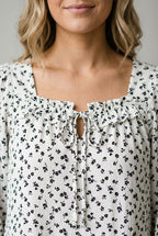 Floral Patterned Textured Ruffled Blouse