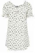 Floral Patterned Textured Ruffled Blouse