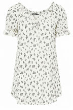 Floral Patterned Textured Ruffled Blouse