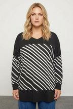 Plus Size Patterned Stretchy Fabric Long Sleeve Tunic Blouse