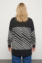 Plus Size Patterned Stretchy Fabric Long Sleeve Tunic Blouse