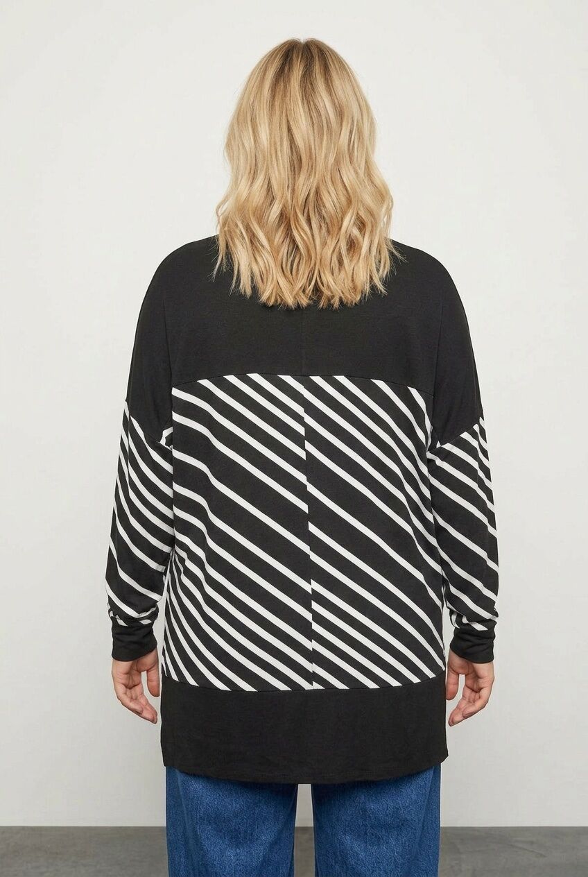 Plus Size Patterned Stretchy Fabric Long Sleeve Tunic Blouse