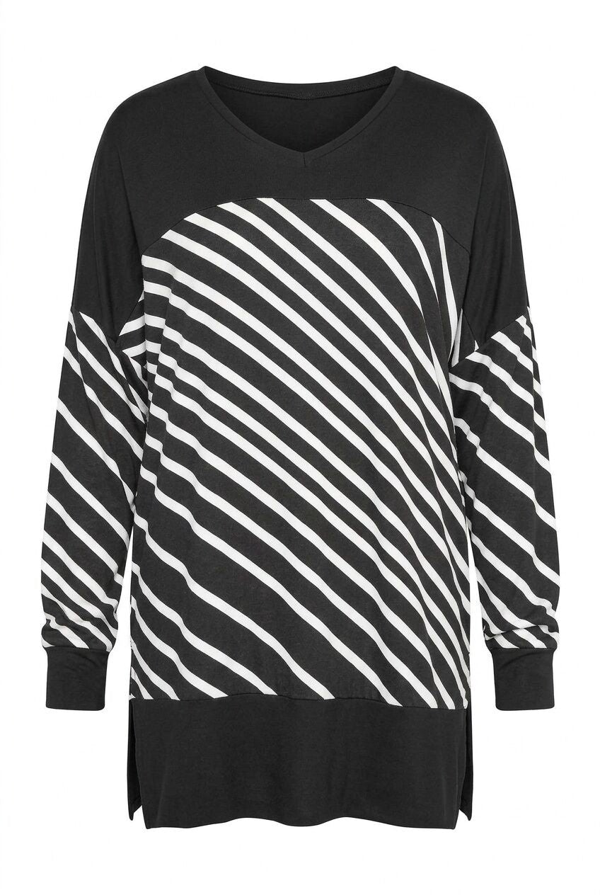 Plus Size Patterned Stretchy Fabric Long Sleeve Tunic Blouse