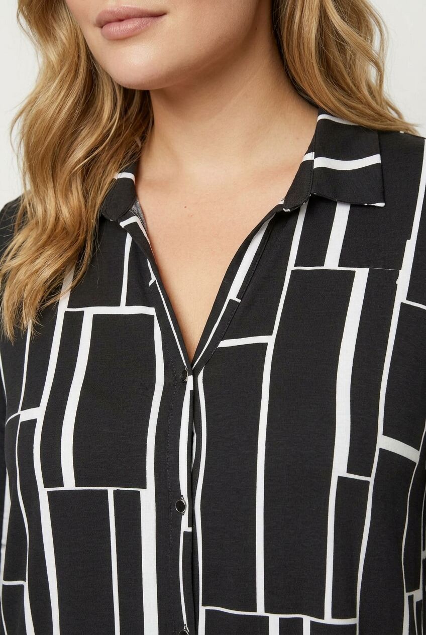Plus Size Geometric Patterned Longline Long Sleeve Shirt
