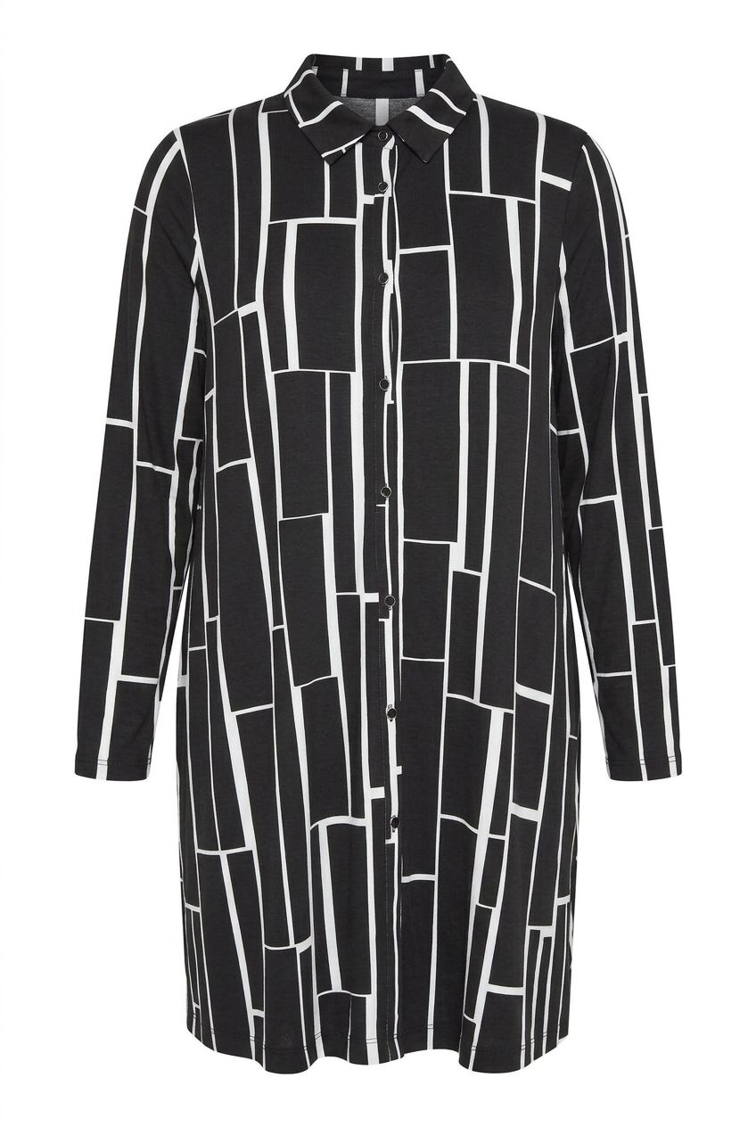 Plus Size Geometric Patterned Longline Long Sleeve Shirt