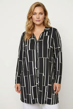 Plus Size Geometric Patterned Longline Long Sleeve Shirt