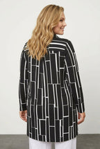 Plus Size Geometric Patterned Longline Long Sleeve Shirt