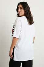 Plus Size Heart Print Side Slit Detail Short Sleeve Crew Neck T-shirt