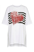Plus Size Heart Print Side Slit Detail Short Sleeve Crew Neck T-shirt