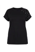 Plus Size Short Sleeve Crew Neck Side Slit Beaded Basic T-shirt