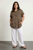 Plus Size Short Sleeve Patterned Buttoned Shirt