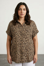 Plus Size Short Sleeve Patterned Buttoned Shirt