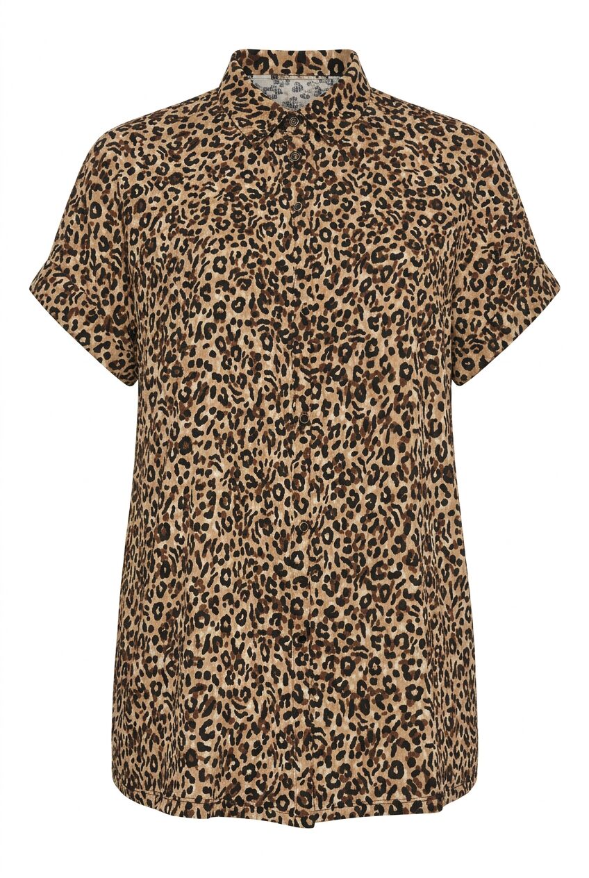 Plus Size Short Sleeve Patterned Buttoned Shirt