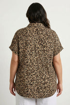 Plus Size Short Sleeve Patterned Buttoned Shirt