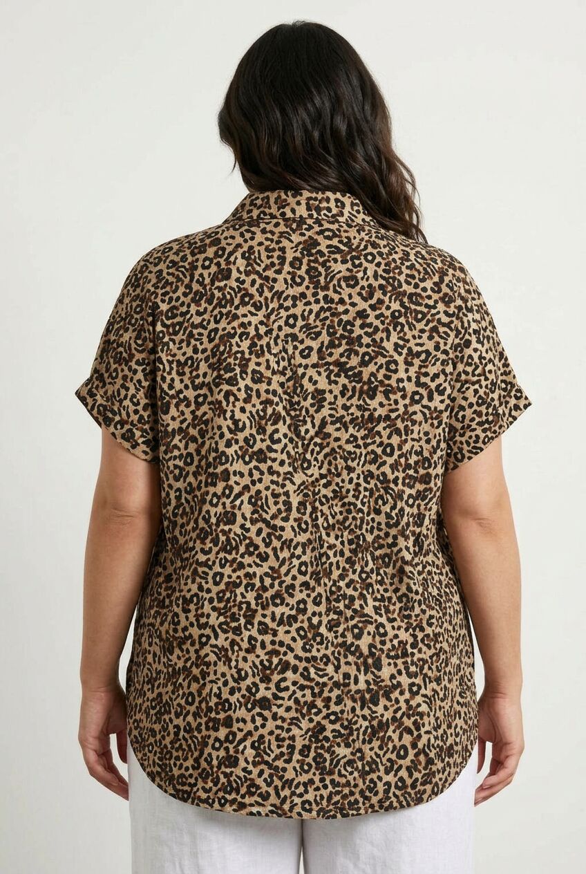Plus Size Short Sleeve Patterned Buttoned Shirt