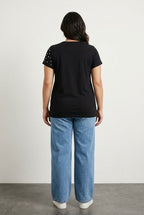 Plus Size Short Sleeve V-Neck Side Slit Beaded Basic T-shirt