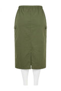 Plus Size Midi Length Shirred Waist Back Slit Cargo Skirt