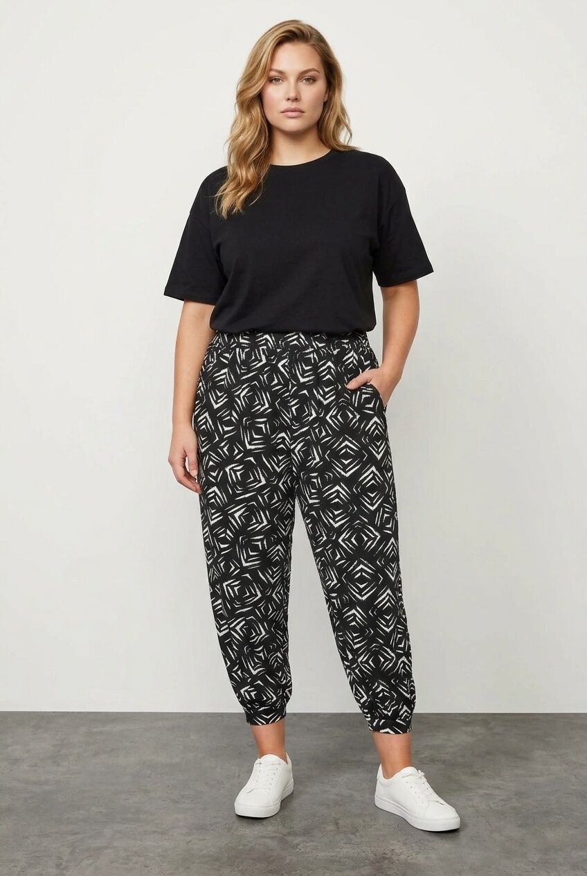 Plus Size Elasticated Hem Stretchy Lycra Fabric Pants