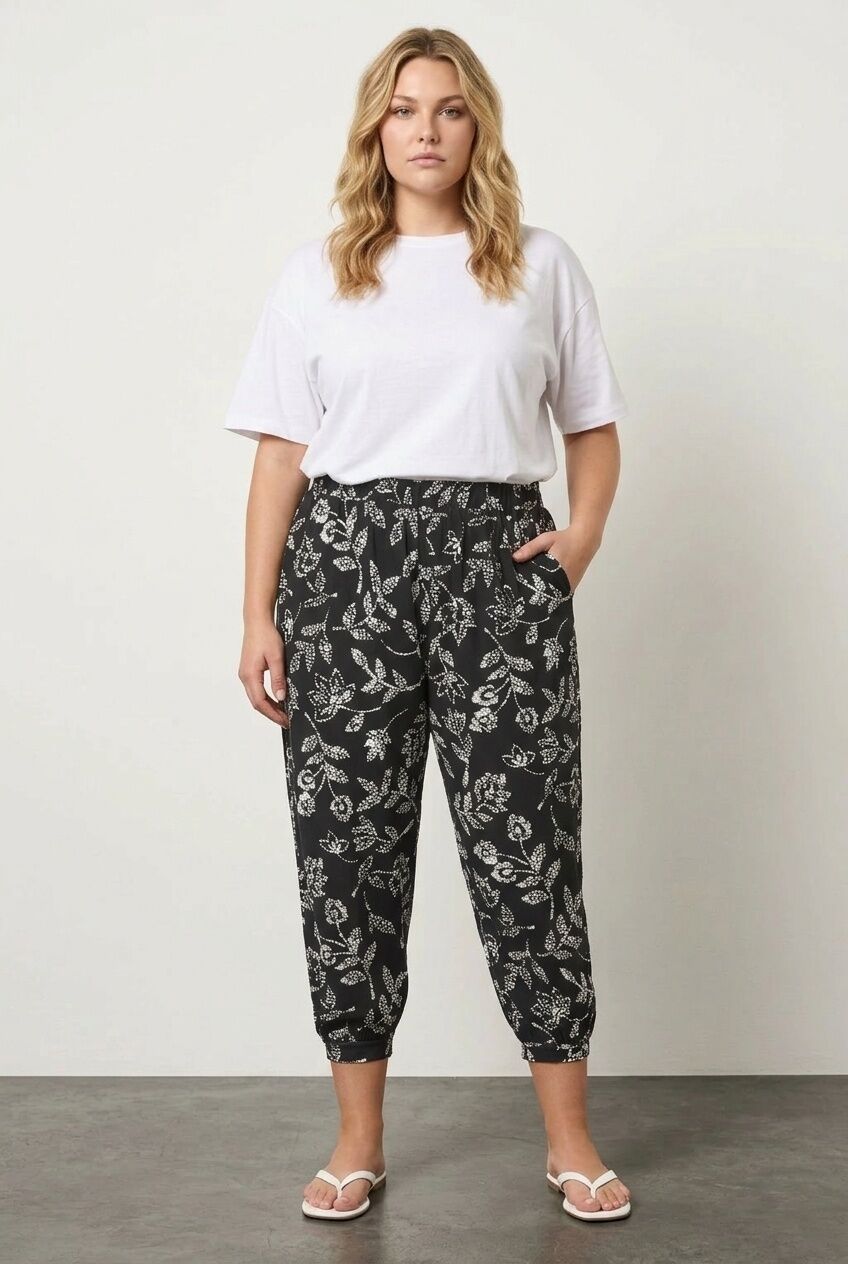 Plus Size Jogger Pants with Elasticated Hem and Waist Detail and Pockets