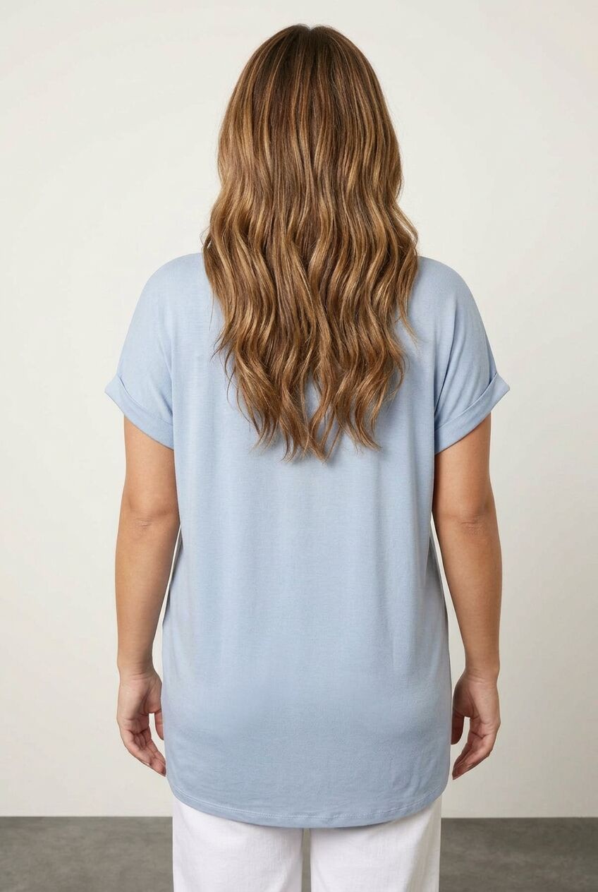 Plus Size Sequin Detailed V-Neck Short Sleeve Blouse