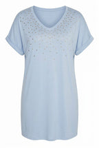 Plus Size Sequin Detailed V-Neck Short Sleeve Blouse