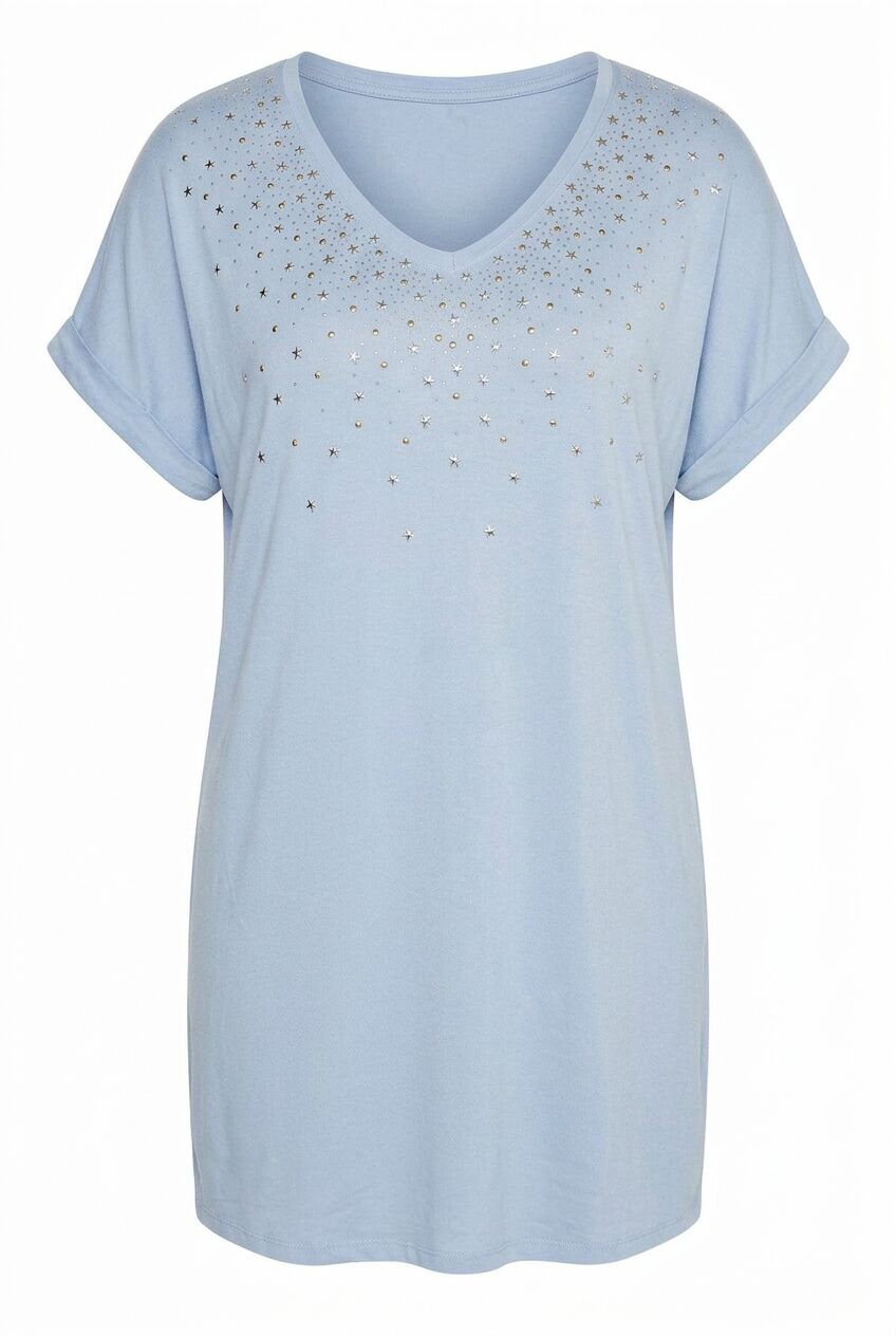 Plus Size Sequin Detailed V-Neck Short Sleeve Blouse