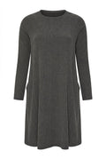 Plus Size Long Sleeve Ribbed Crew Neck Dress with Pockets