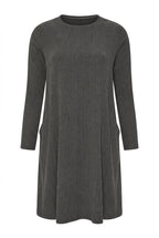 Plus Size Long Sleeve Ribbed Crew Neck Dress with Pockets
