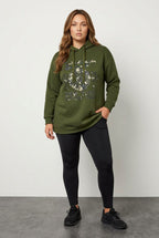 Plus Size Long Sleeve Hooded Front Slogan Printed Sweatshirt