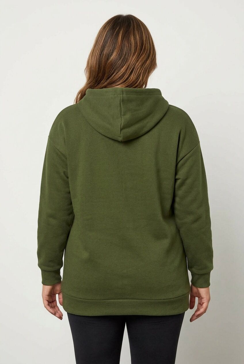 Plus Size Long Sleeve Hooded Front Slogan Printed Sweatshirt