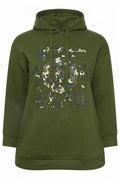 Plus Size Long Sleeve Hooded Front Slogan Printed Sweatshirt