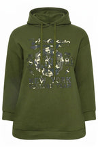 Plus Size Long Sleeve Hooded Front Slogan Printed Sweatshirt