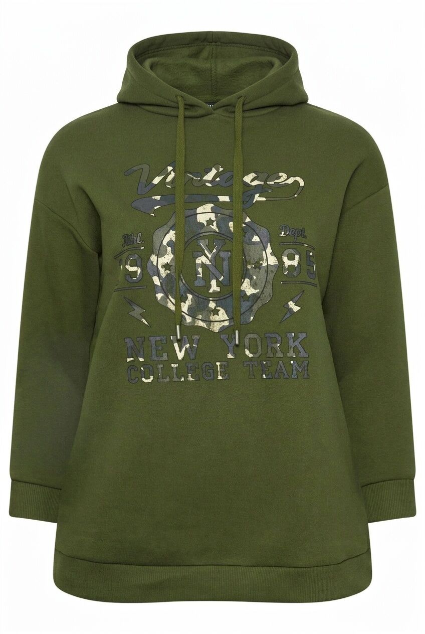Plus Size Long Sleeve Hooded Front Slogan Printed Sweatshirt