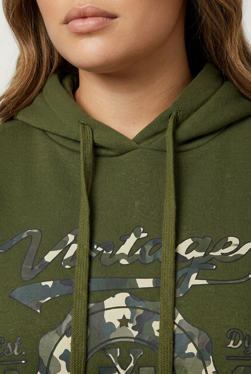 Plus Size Long Sleeve Hooded Front Slogan Printed Sweatshirt