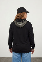 Plus Size Long Sleeve Patterned Hooded Sweatshirt with Elastic Waist