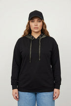 Plus Size Long Sleeve Patterned Hooded Sweatshirt with Elastic Waist